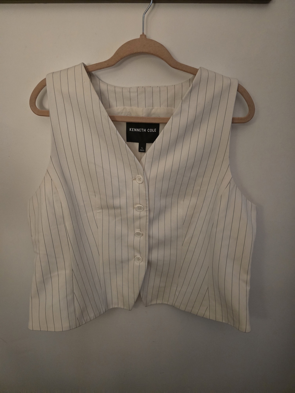 Kenneth Cole White Pinstripe Button Front Vest